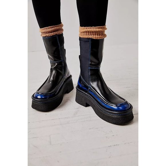 E8 by Miista for Free People Amarah Ankle Boots in Black Blue - Picture 1 of 5